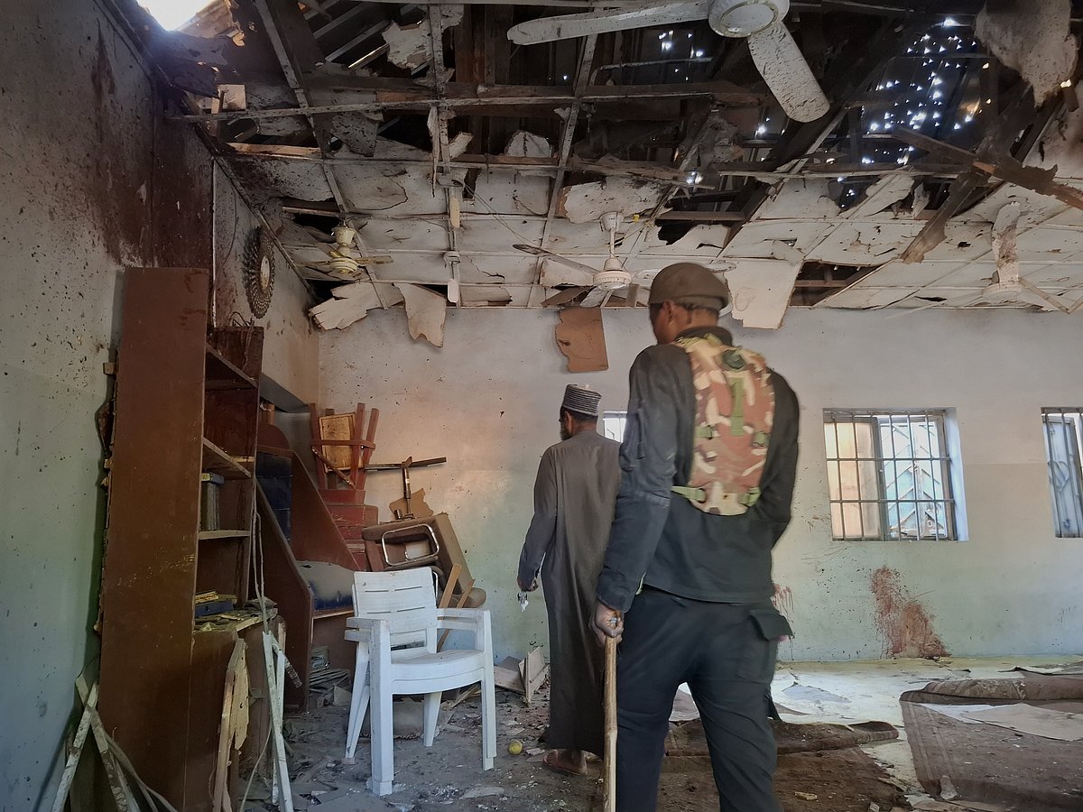 AP Photo/Jossy Ola  : People inspect the scene of a deadly bomb explosion inside a mosque in Maiduguri, Nigeria, Thursday, Dec. 25, 2025.