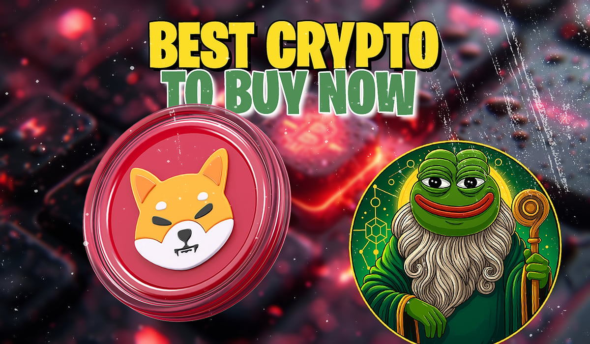 Shiba Inu and Pepeto logo with textBEST CRYPTO TO BUY NOW.