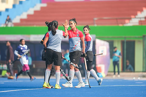 Captain Navneet Kaur leads from the front as the team sweats it out during a practice session