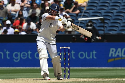 England's Ben Duckett bats against Australia on Day 2 of their Ashes cricket test match in Melbourne.