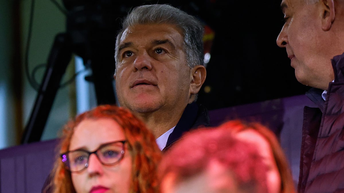 | Photo: AP/Rudy Garcia : Barcelona's president Joan Laporta looks on during the Copa del Rey soccer match between Guadalajara and Barcelona in Guadalajara, Spain, Tuesday, Dec. 16, 2025. 