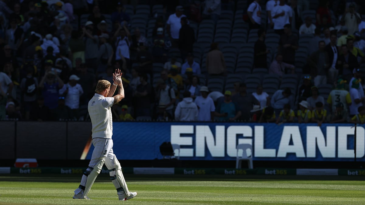 | Photo: AP/Hamish Blair : England's Ben Stokes applauds the crowd after England defeated Australia on Day 2 of their Ashes cricket test match in Melbourne, Saturday, Dec. 27, 2025. 