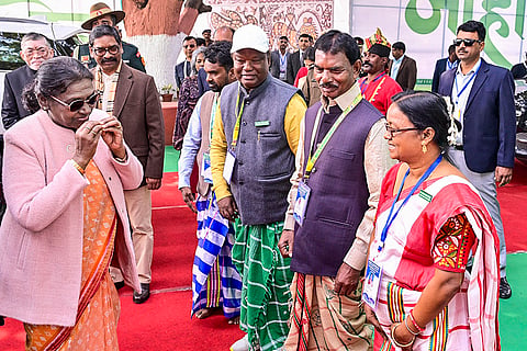 President Droupadi Murmu during the 22nd Parsi Maha and centenary celebrations of Ol Chiki, in Jamshedpur. 