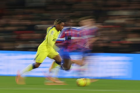 Tottenham's Wilson Odobert controls the ball during the English Premier League soccer match between Crystal Palace and Tottenham Hotspur in London.