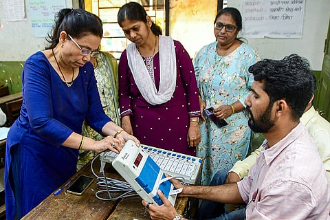 Election officials during a training session ahead of voting in the BMC elections, in Mumbai.