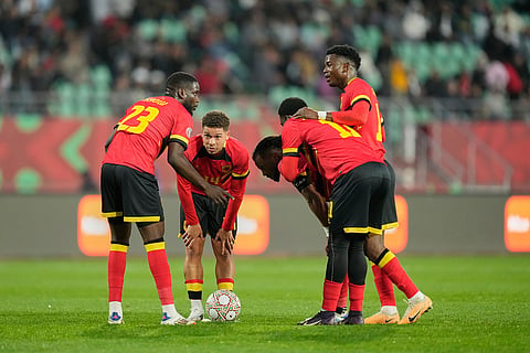 Angola's players prepares to take a freekick during the Africa Cup of Nations group B soccer match between Angola and Egypt in Agadir, Morocco.