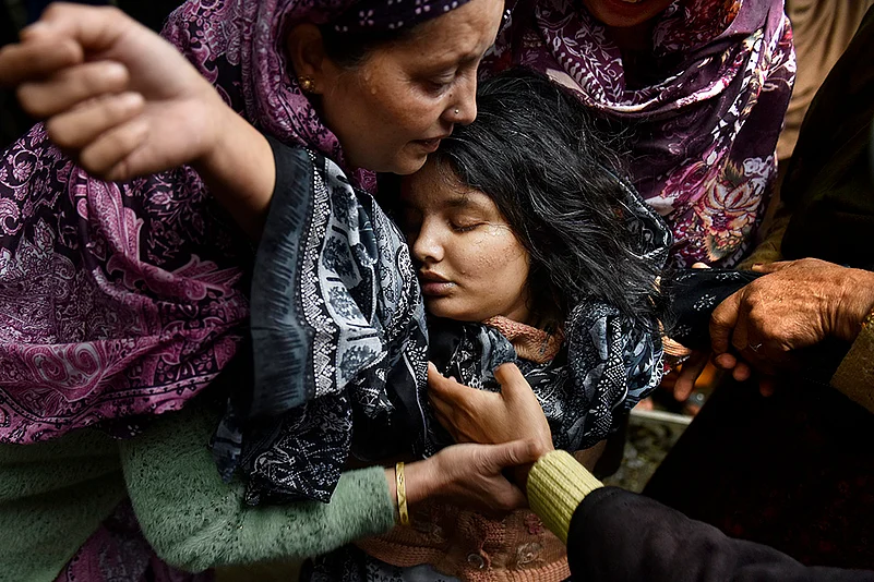 The daughter of a woman who was killed by a Pakistani mortar shell