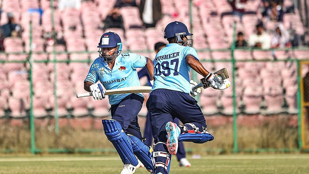 | Photo: PTI : Mumbai's Sarfaraz Khan scored a blistering 157 runs in just 75 balls against Goa in the Vijay Hazare Trophy 2025-26 on December 31.
