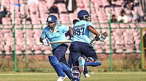 | Photo: PTI : Mumbai's Sarfaraz Khan scored a blistering 157 runs in just 75 balls against Goa in the Vijay Hazare Trophy 2025-26 on December 31.