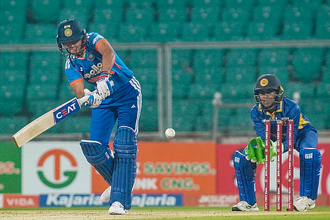 India's captain Harmanpreet Kaur plays a shot during the fifth T20 International cricket match of a series between India Women and Sri Lanka Women, at Greenfield International Stadium, in Thiruvananthapuram, Kerala.