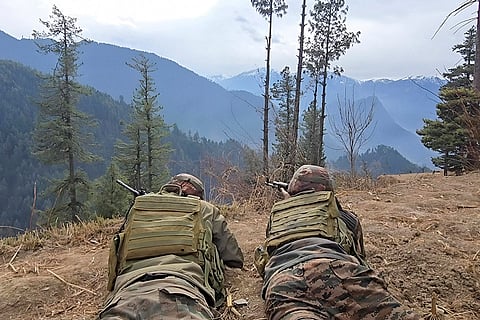 Security personnel keep vigil in the higher reaches of Doda hills ahead of the New Year, in Doda.