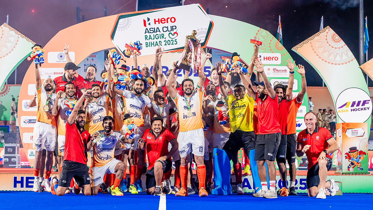 Special Arrangement/Hockey India : Indian Men's Hockey Team after winning the Asia Cup in Rajgir 2025