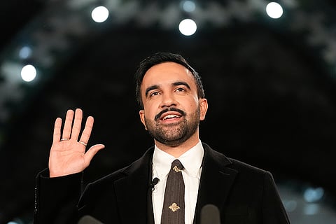 Mayor-elect Zohran Mamdani takes the oath of office during a swearing-in ceremony in the Old City Hall subway station in New York. 
