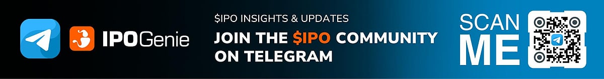 Ad for IPO Genie Telegram community with QR code
