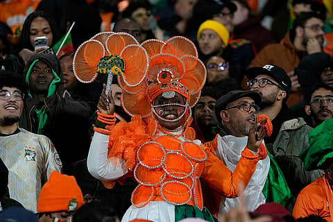 Ivory Coast fans during the Africa Cup of Nations group F soccer match between Ivory Coast and Cameroon, in Marrakech, Morocco, Sunday, Dec. 28, 2025.