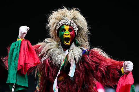 A senegal fan cheers during the Africa Cup of Nations group D soccer match between Senegal and DR Congo in Tangier, Morocco, Saturday, Dec. 27, 2025.