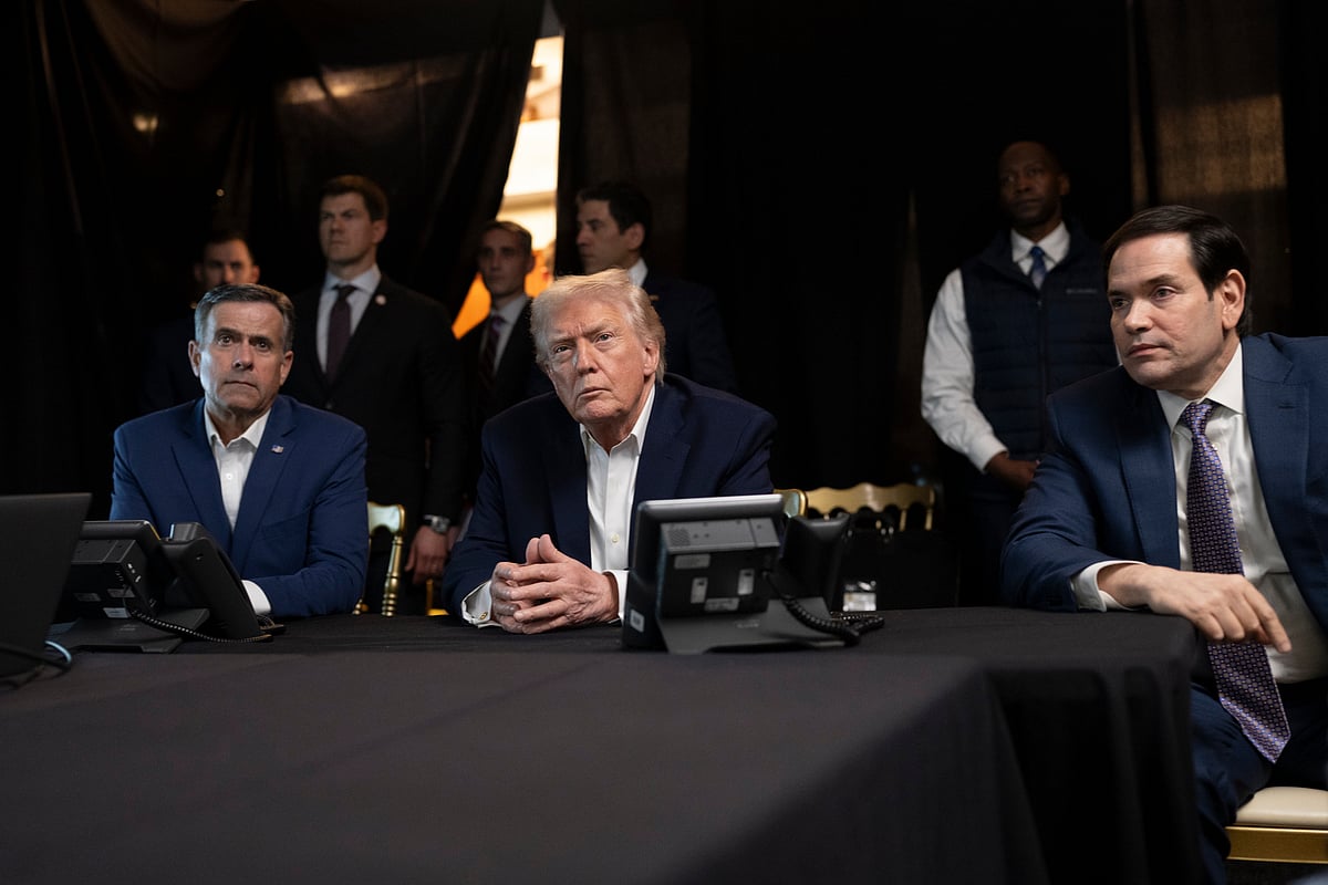 (Molly Riley/The White House via AP) : In this photo released by the White House, President Donald Trump monitors U.S. military operations in Venezuela, with CIA Director John Ratcliffe, left, and Secretary of State Marco Rubio at Mar-a-Lago in Palm Beach, Fla., Saturday, Jan. 3, 2026. 