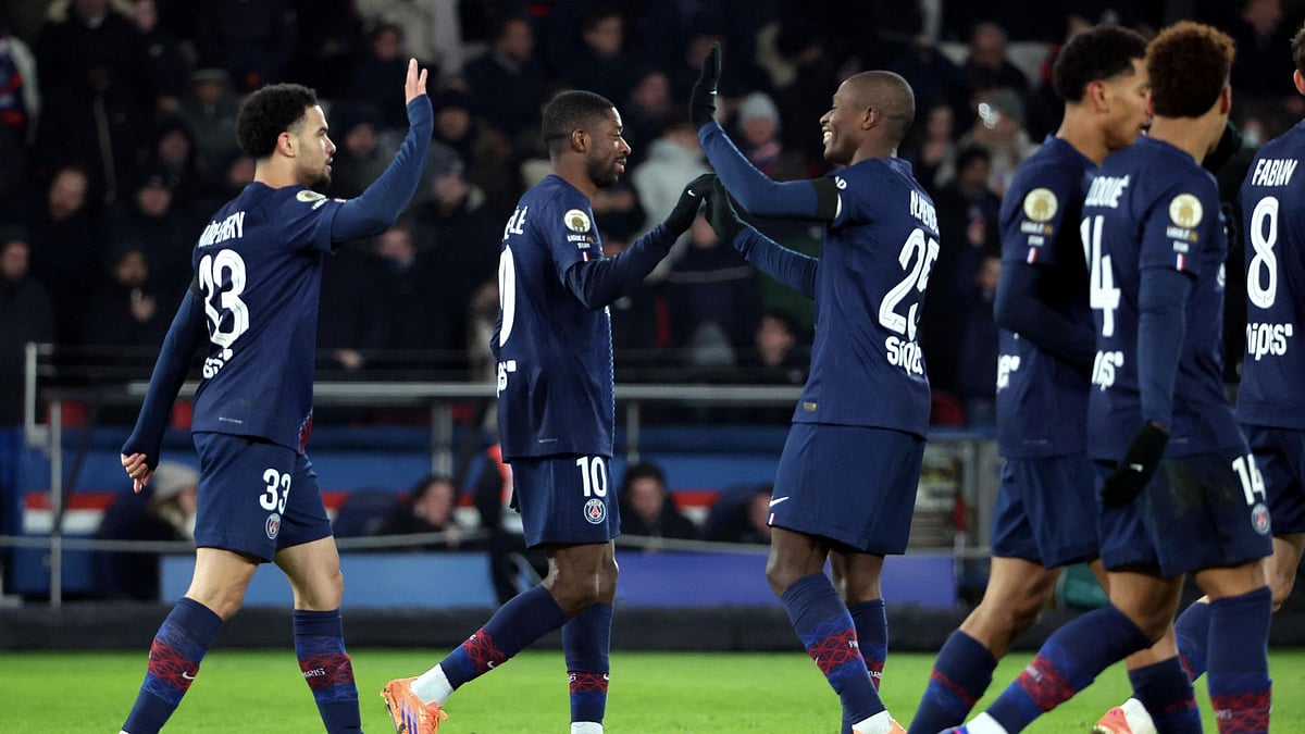 Paris Saint-Germain's Ousmane Dembele celebrates his goal during the Ligue 1 match against Paris FC on January 4, 2026.