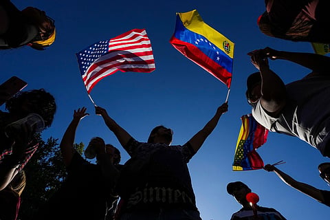 Venezuelans celebrate in Santiago, Chile, after U.S. President Donald Trump announced that President Nicolas Maduro had been captured and flown out of Venezuela.
