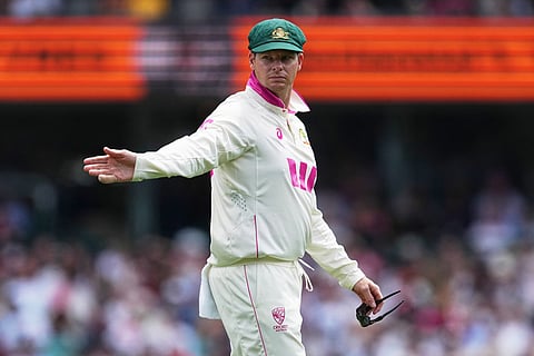 Australia's Steve Smith gestures during play on day one of the fifth and final Ashes cricket test between England and Australia in Sydney.
