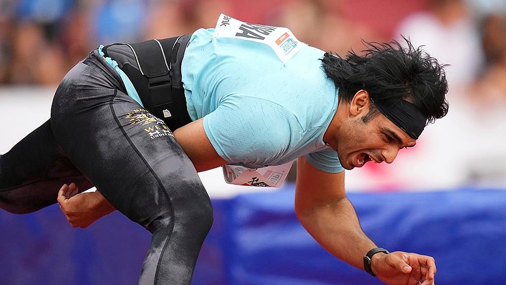| Photo: AP/Petr David Josek : Neeraj Chopra in action.