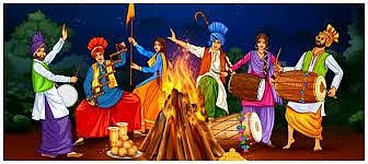 Lohri festival celebration with dancing, bonfire, and traditional attire