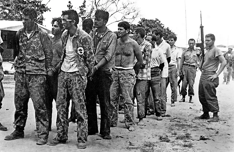Invaders rounded off by Cuban militia after the failed bay of pigs invasion which was backed by the US government and troops against Fidel Castro
-
Wikimedia commons