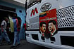 AP Photo/Cristian Hernandez : A banner on the front end of a bus features images of Venezuelan President Nicolas Maduro and China's Xi Jinping with a message that reads in Spanish: "An example for the world," during a government-organized rally opposing U.S. intervention, in Caracas, Venezuela.