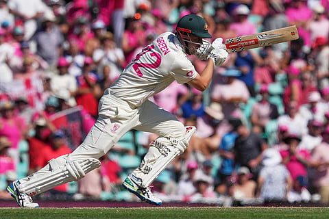 Australia's Cameron Green green bats during play on day three of the fifth and final Ashes cricket test between England and Australia in Sydney.