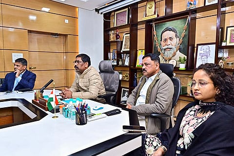 Jharkhand Chief Minister Hemant Soren during a review meeting with officials regarding the preparations for the proposed Davos (Switzerland) and UK (London) tour. 