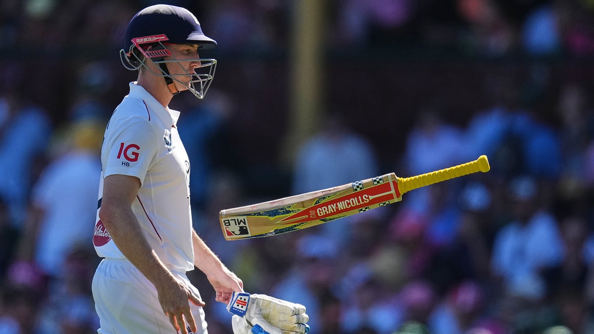 | Photo: AP/Mark Baker : England's Harry Brook reacts after he was dismissed during play on day four of the fifth and final Ashes cricket test between England and Australia in Sydney, Wednesday, Jan. 7, 2026.