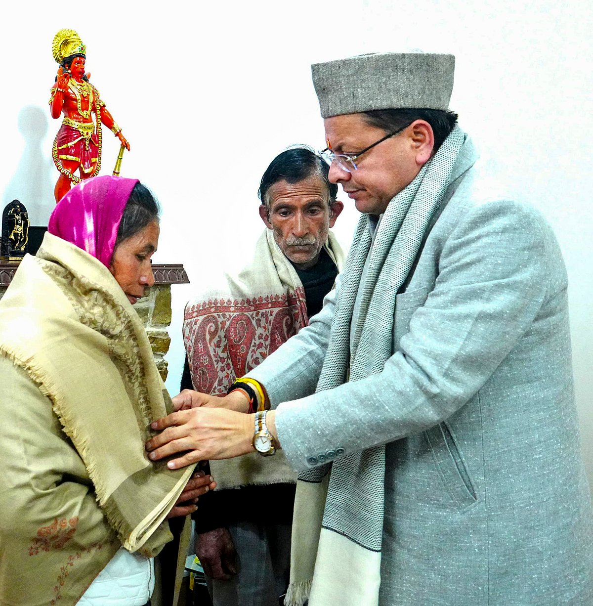  PTI
 : Pushkar Singh Dhami meets Ankita Bhandari's parents