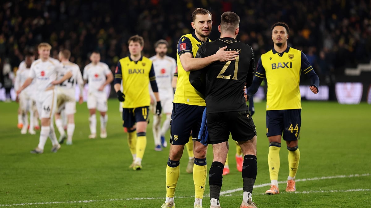 Oxford United celebrate their FA Cup third-round win.