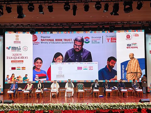 Union Minister for Education Dharmendra Pradhan at Bharat Mandapam
