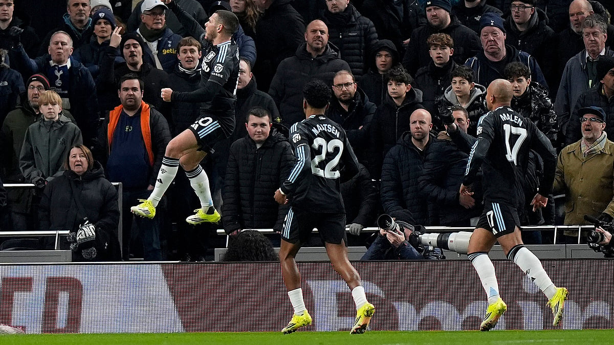 | Photo: PA/Andrew Matthews via AP : Aston Villa's Emiliano Buendia celebrates scoring their side's first goal of the game during the FA Cup third round match against Tottenham Hotspur on Saturday January 10, 2026. 