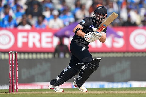 New Zealand's Henry Nicholls plays a shot during the first One Day International cricket match between India and New Zealand in Vadodara, India.