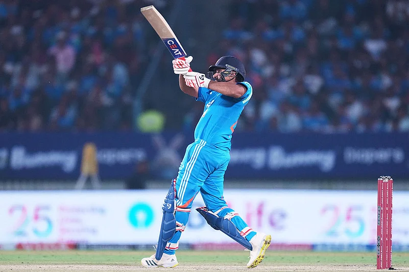 Indias Rohit Sharma plays a shot