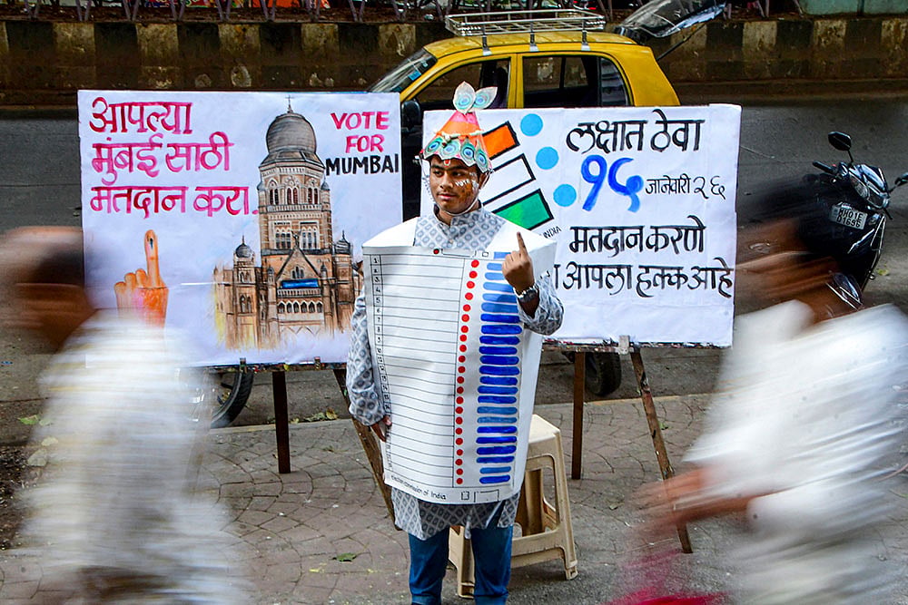 | Photo: PTI : Polling was held across all 227 wards in Mumbai. By 5 pm, voter turnout stood at 50 per cent, with final turnout figures yet to be announced by the State Election Commission. Counting of votes for the BMC is scheduled for January 16.