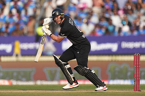 New Zealand's captain Michael Bracewell plays a shot during the first One Day International cricket match between India and New Zealand in Vadodara, India.