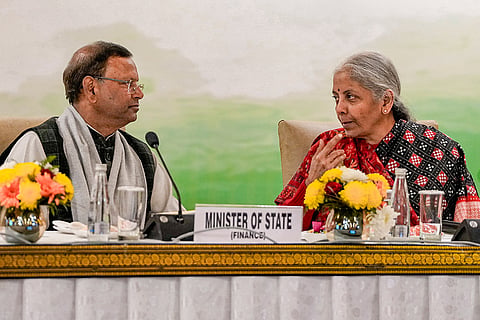 Union Finance Minister Nirmala Sitharaman and MoS Finance Pankaj Chaudhary during the Pre-Budget meeting with State Finance Ministers of States and Union Territories, in New Delhi.