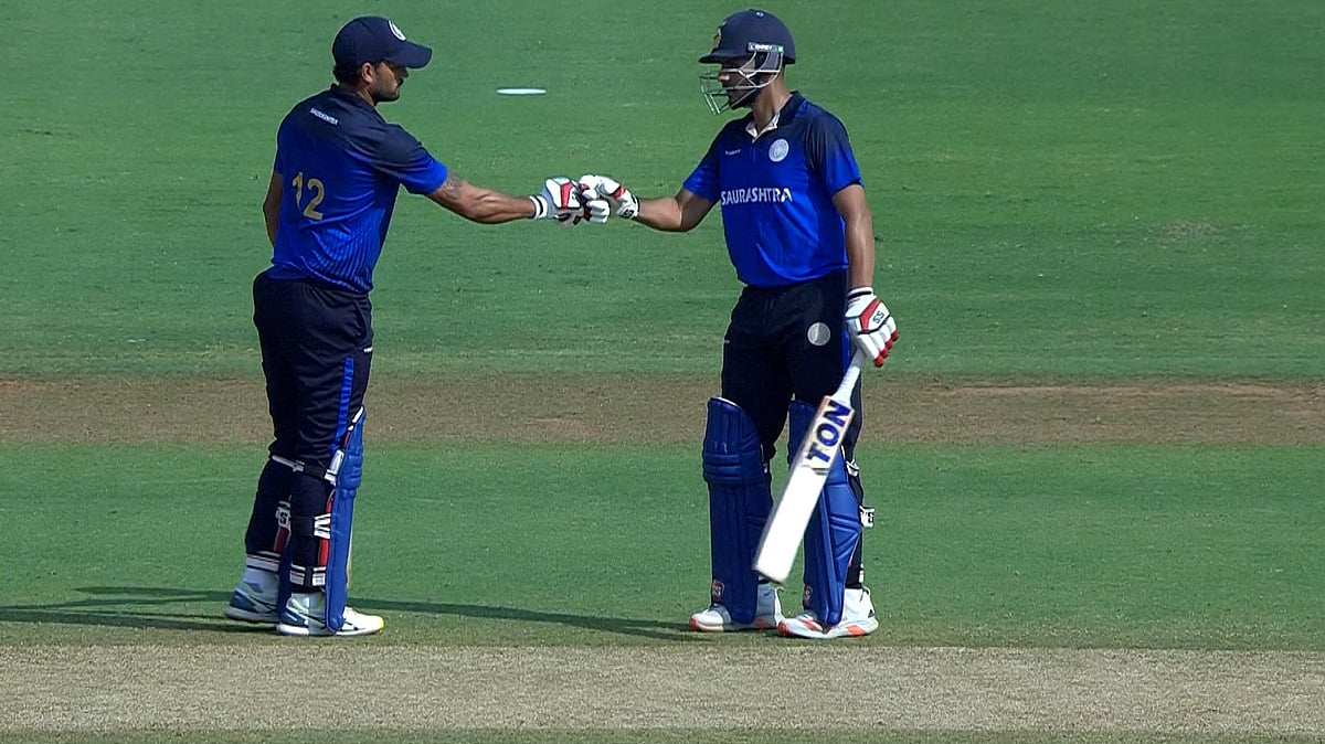 Photo: X/BCCI Domestic : Harvik Desai hit an unbeaten hundred in the Uttar Pradesh vs Saurashtra, Vijay Hazare Trophy 2025-26 quarter-final.