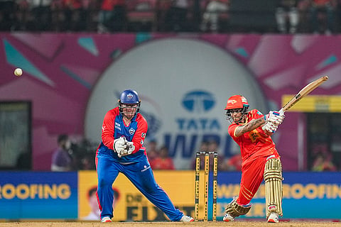 Gujarat Giants' Kashvee Gautam plays a shot during a Women's Premier League (WPL) T20 cricket match between Gujarat Giants and Delhi Capitals, at the DY Patil Stadium, in Navi Mumbai.