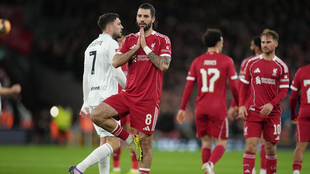 | Photo: AP/Jon Super : Liverpool's Dominik Szoboszlai reacts after scoring during the FA Cup third round match against and Barnsley on Monday, January 12, 2026. 