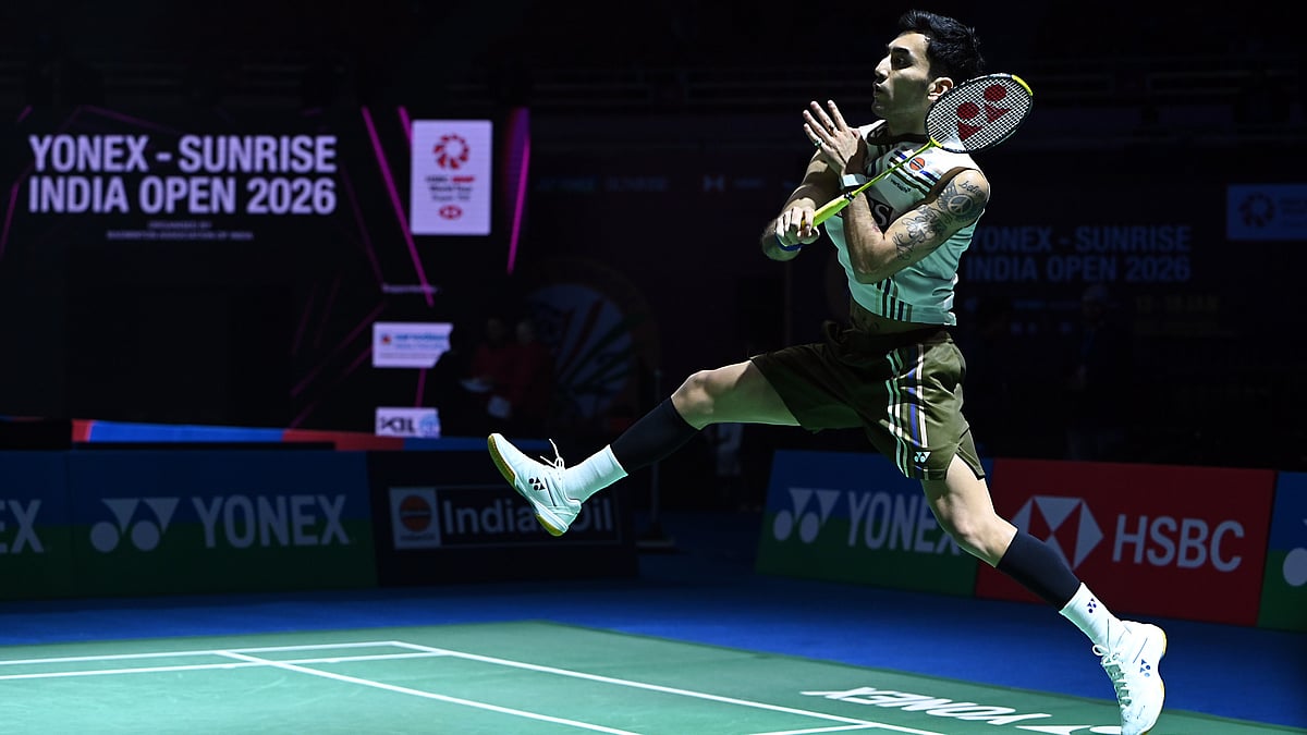 Prakash Singh/ BAI : Lakshya Sen in action during Round of 32 at India Open 2026
