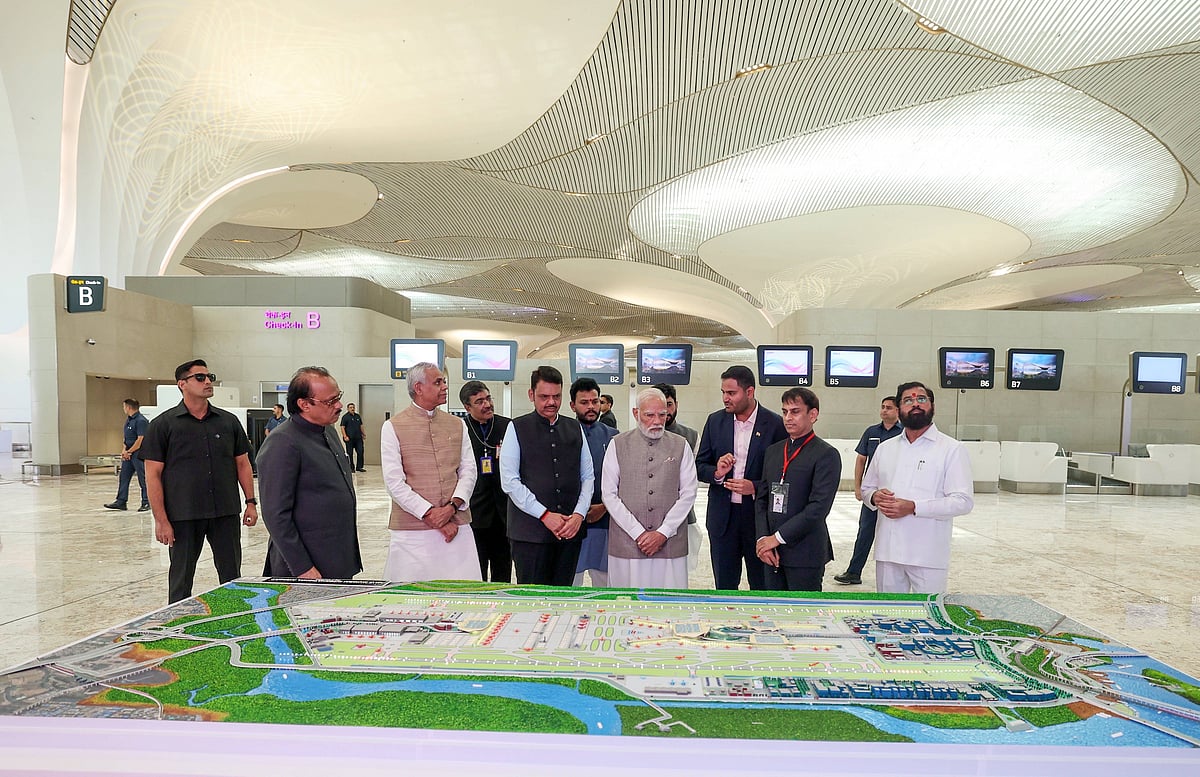 Imago/ANI : PM Modi inaugurates Navi Mumbai International Airport Thane. The airport by Adani Airport Holdings Limited is an example amongst many of India's quiet privatisation 