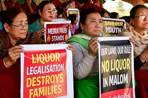 Women stage a protest against legalisation of the sale and consumption of liquor, in Imphal, Manipur.