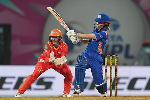 Mumbai Indians' Nicola Carey plays a shot during the Women's Premier League (WPL) 2026 T20 cricket match between Gujarat Giants and Mumbai Indians, at the DY Patil Stadium, in Navi Mumbai.