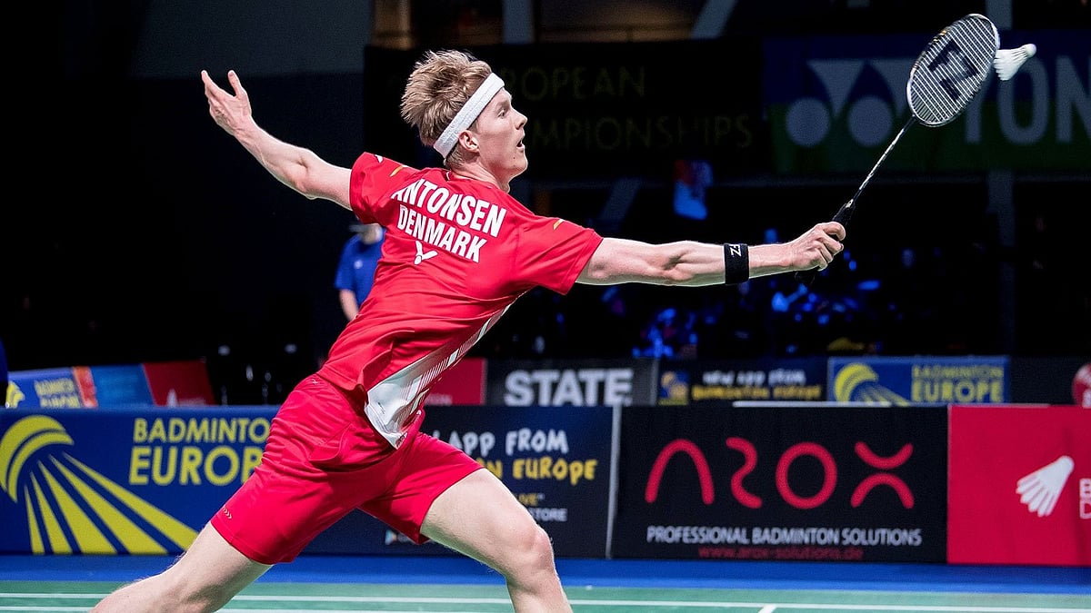 File : Denmark’s Anders Antonsen in action.