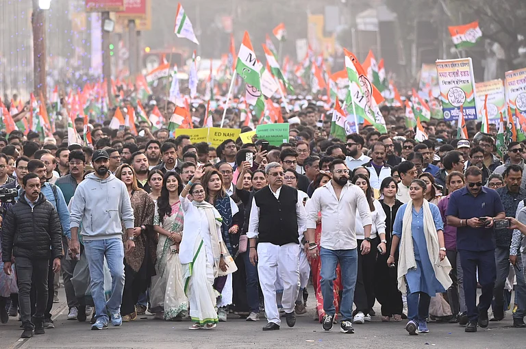 Chief Minister Mamata Banerjee leads a protest rally against the Enforcement Directorate (ED raids at I-PAC office - IMAGO / Hindustan Times