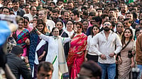 Photo: PTI/Swapan Mahapatra : Trinamool Congress (TMC) chief Mamata Banerjee leads a protest march 